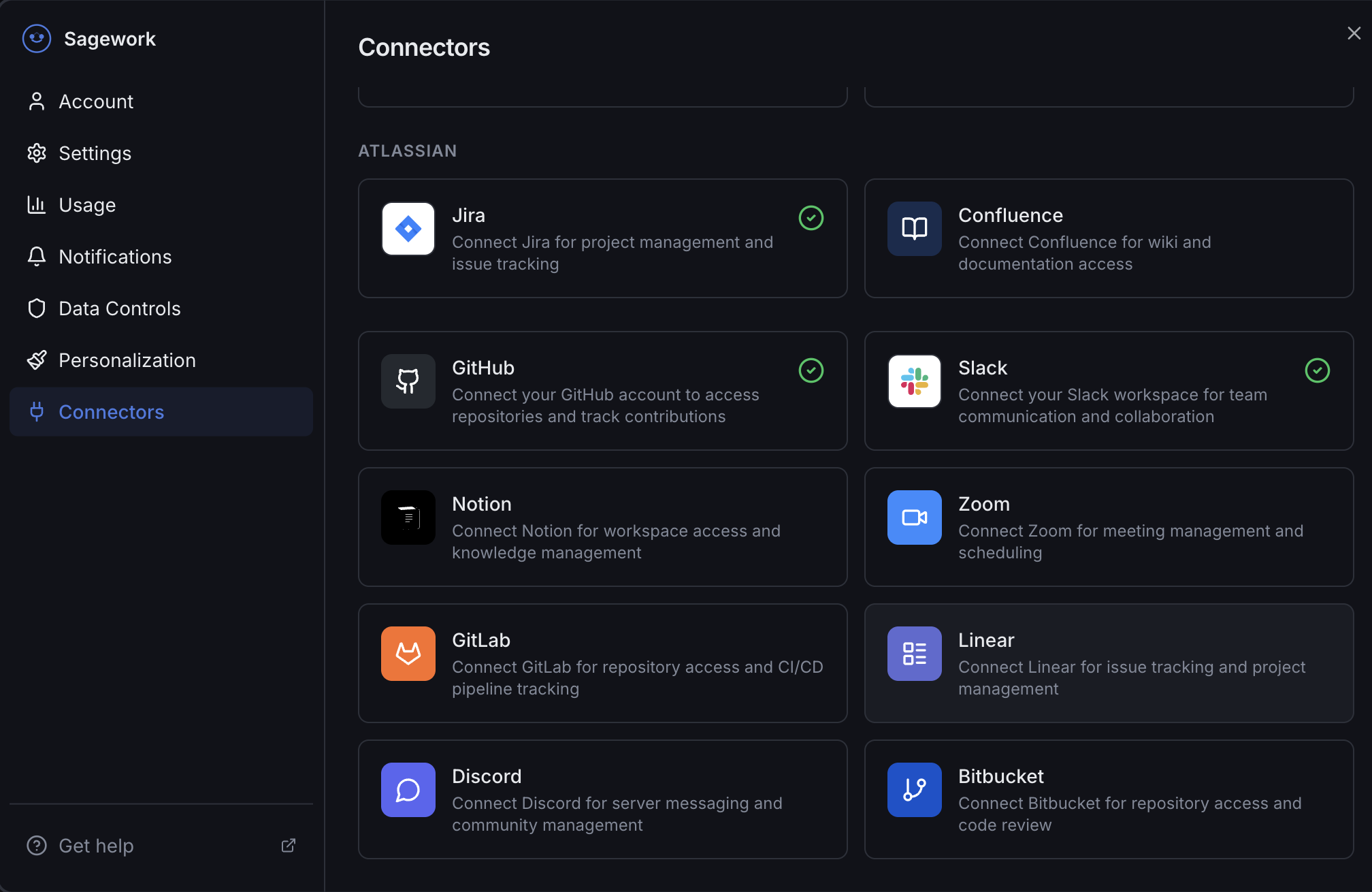 Sagework Connectors — Atlassian and developer tool integrations