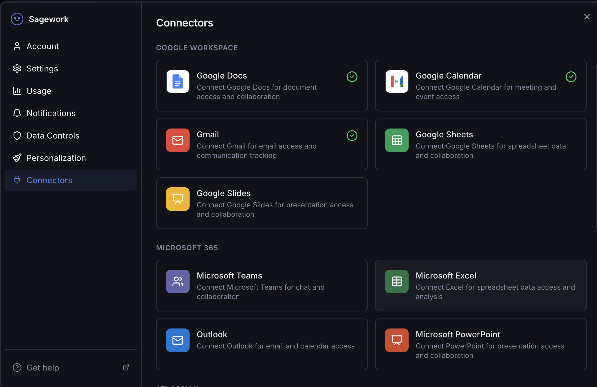Sagework Connectors — Google Workspace and Microsoft 365 integrations